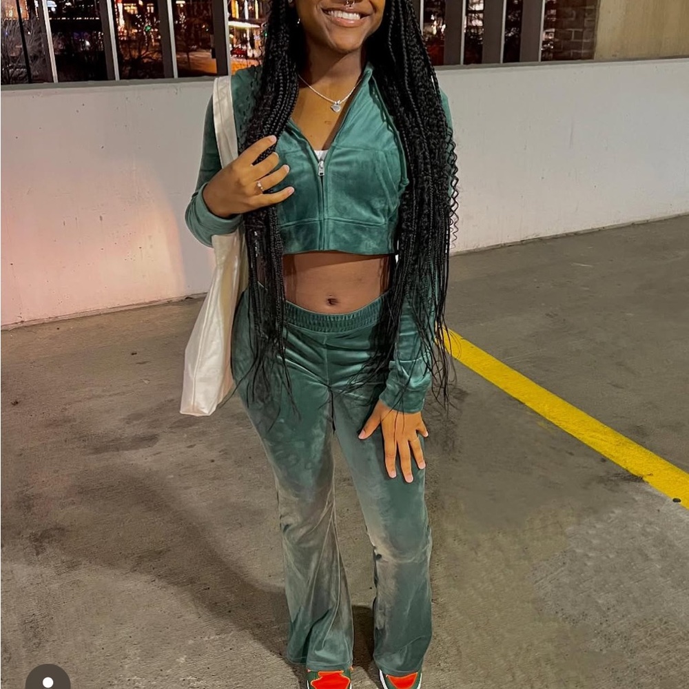 Green Velour Women's Tracksuit